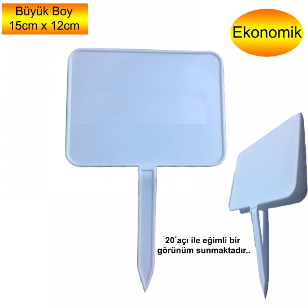 Plastik Fiyat Etiketi Büyük Boy Saplı 15 cm x 12 cm Beyaz