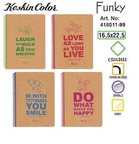 Keskin Color Funky Spiralli Sert Kapak 100 Yaprak Çizgisiz Defter