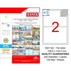 Tanex TW-2002 Hazır Etiket A4 199,6 x 143,5 mm Lazer Etiket 100 Adet