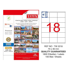 Tanex TW-2218 Hazır Etiket A4 70x 46 mm Lazer Etiket 100 Adet