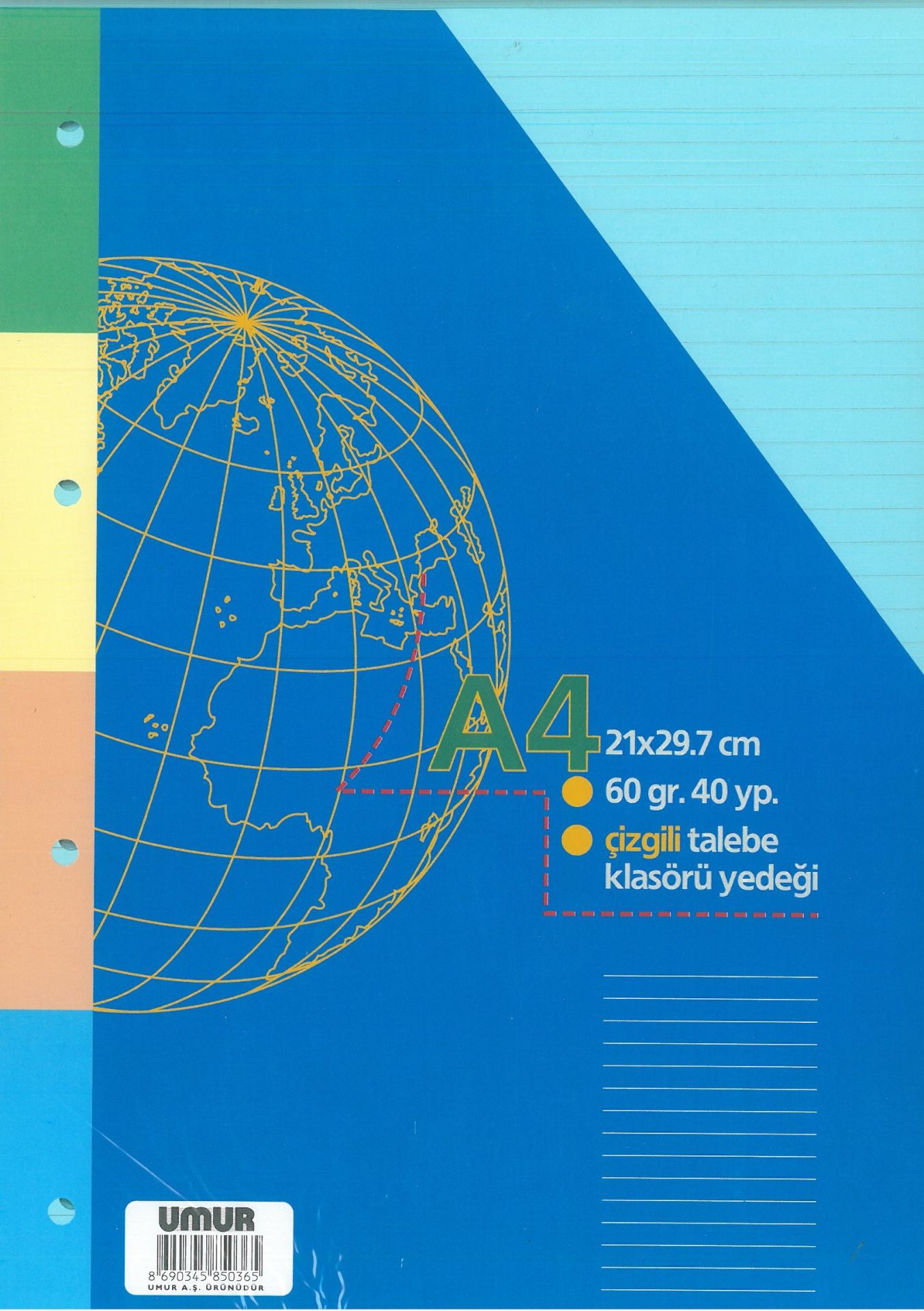 Umur Kolej Yedeği A4 Çizgili Renkli