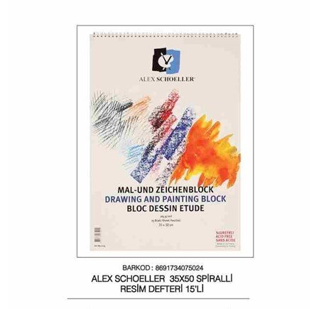 Alex Schoeller Spiralli Teknik Çizim ve Resim Defteri 165gr 35x50 cm 15 Yaprak