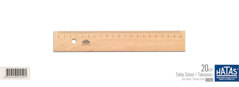 Hatas Tahta Cetvel Takviyesiz 20cm Kod:020