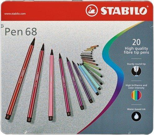 Stabilo Pen 68 Fibre Tip Keçeli Kalem 20 Renk Metal Kutu