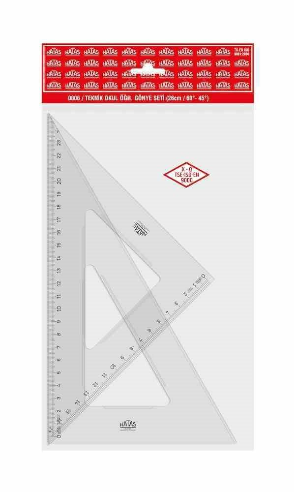 Hatas Cetvel 0806 Teknik Okul Öğrenci Gönye Seti (26 cm / 60-45 Derece)
