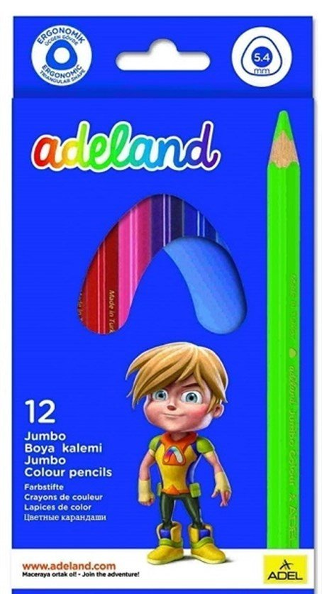 Adeland Üçgen Jumbo Boya Kalemi 12 Renk