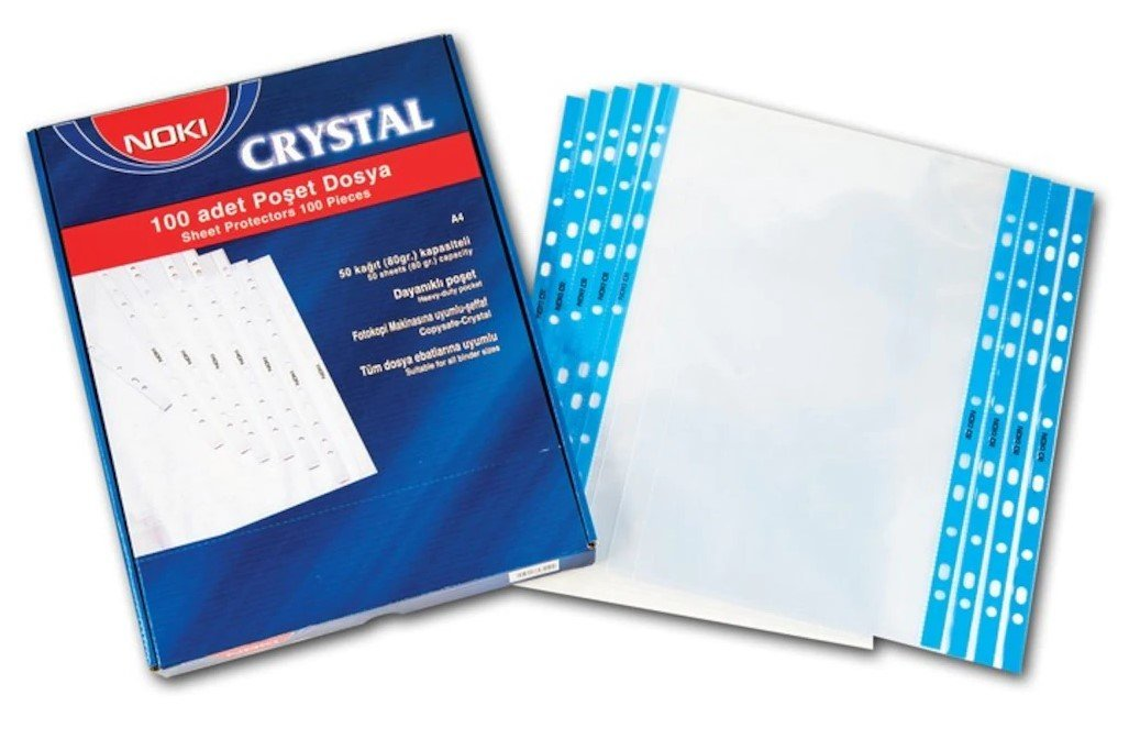 Noki Kristal Poşet Dosya Mavi Şeritli Şeffaf