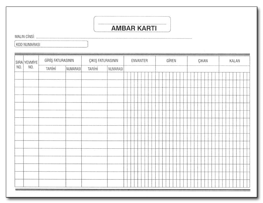 Ambar Kartı A5 Yatay 88 Adet