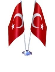 Masa Üstü Bayrak Direği Krom Çiftli