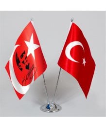 Masa Üstü Bayrak Direği Krom Çiftli