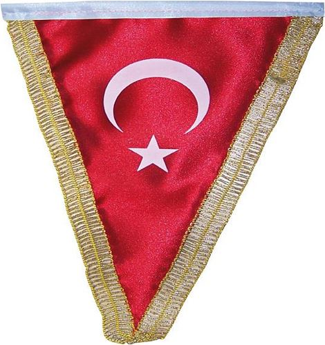 Masa Türk Bayrağı Kumaş Üçgen Altın Simli 15x22,5